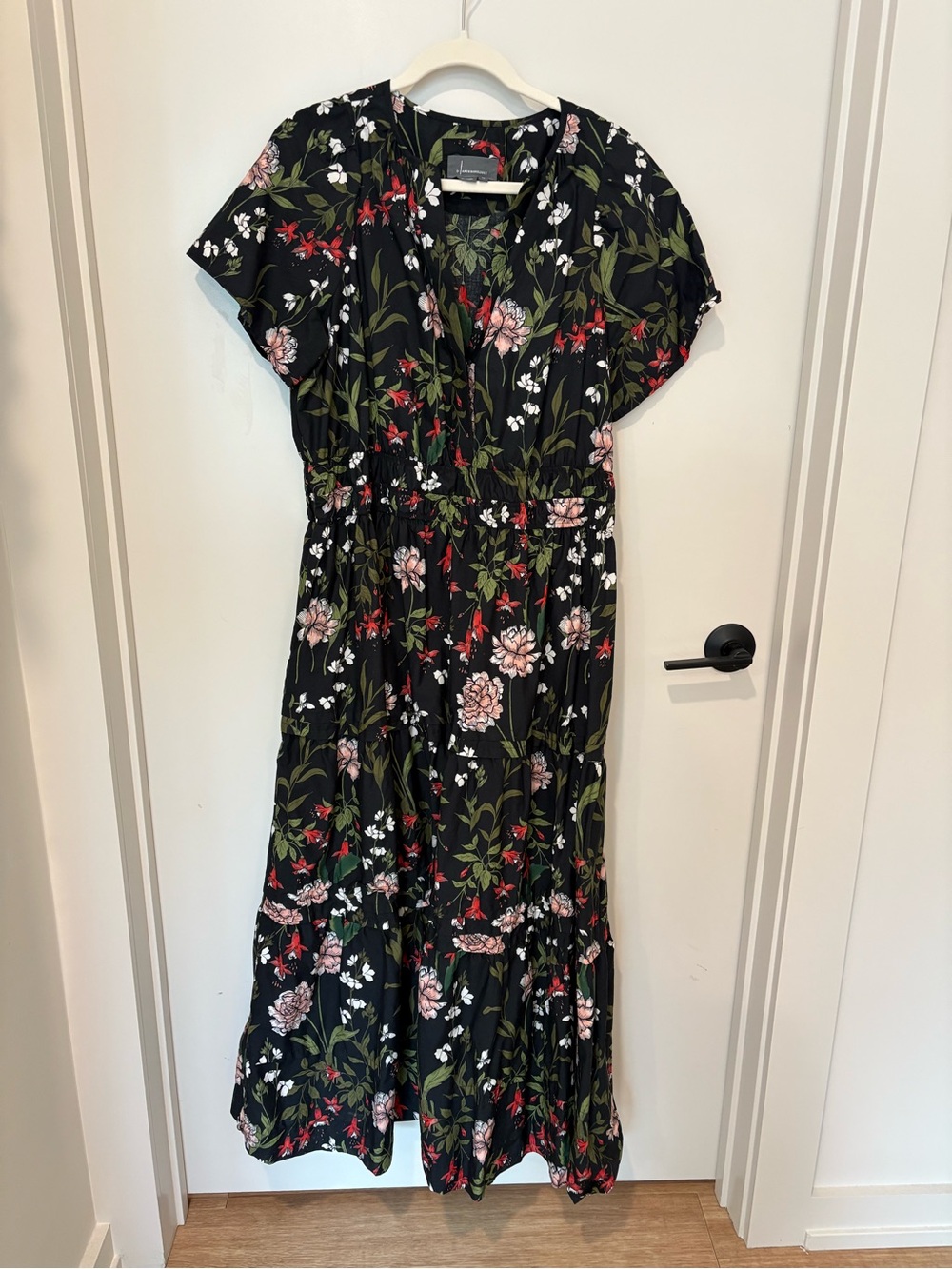 Anthropologie The Somerset Black Floral Garden Tiered Smocked Maxi Dress Cozy 1X - Picture 2 of 14